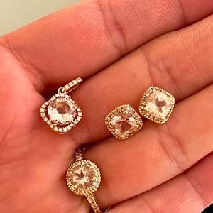 Rose Gold Morganite- 3 piece set. Ring, pendant, earrings